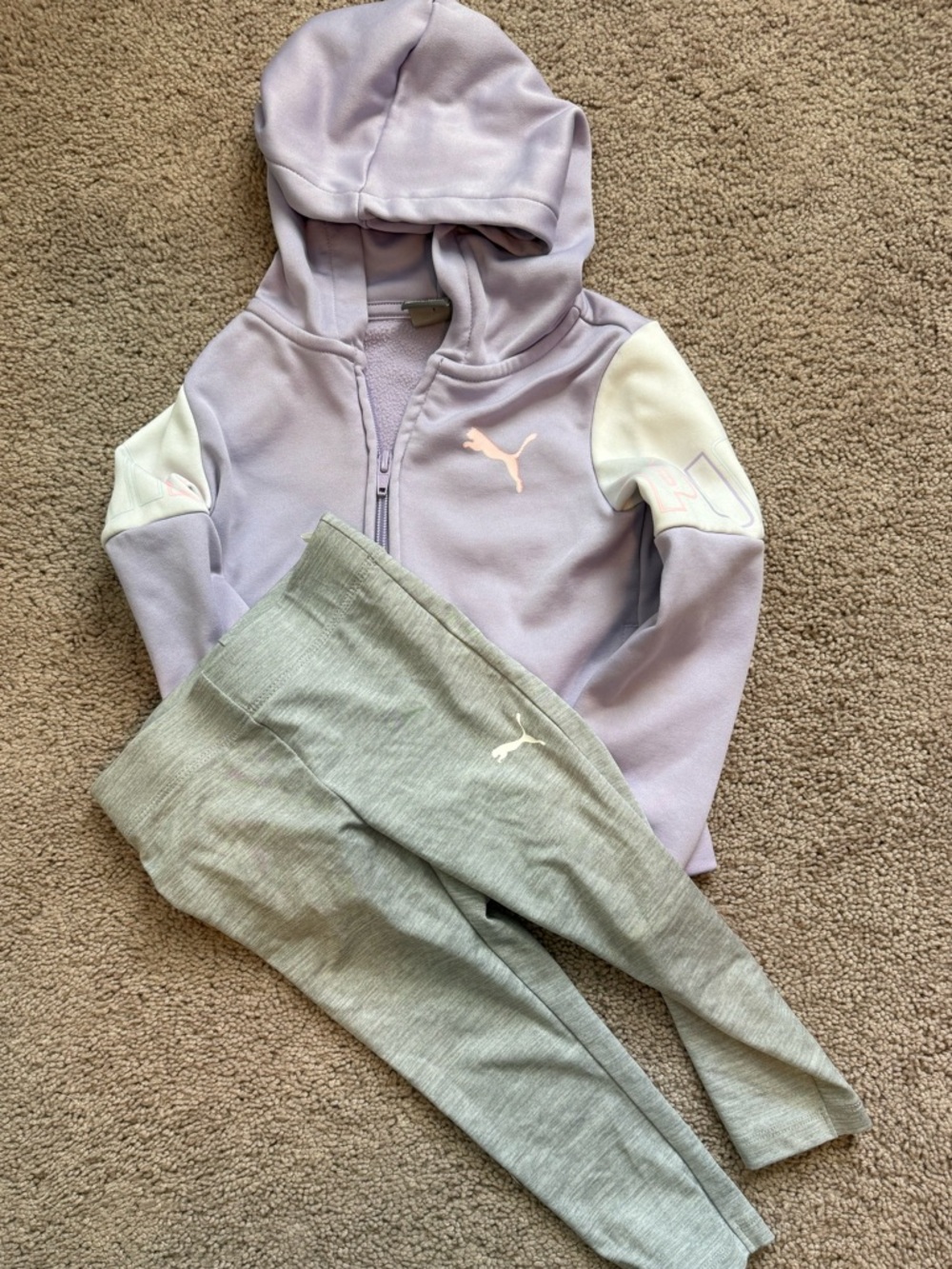 Puma Girls Lavender Zip Hoodie with Light Gray Leggings